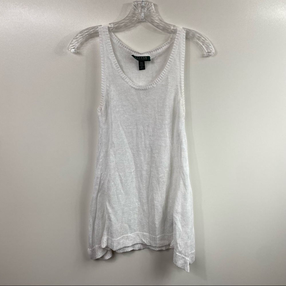 Lauren Ralph Lauren White Knit Linen Tank Top Size Medium Petite